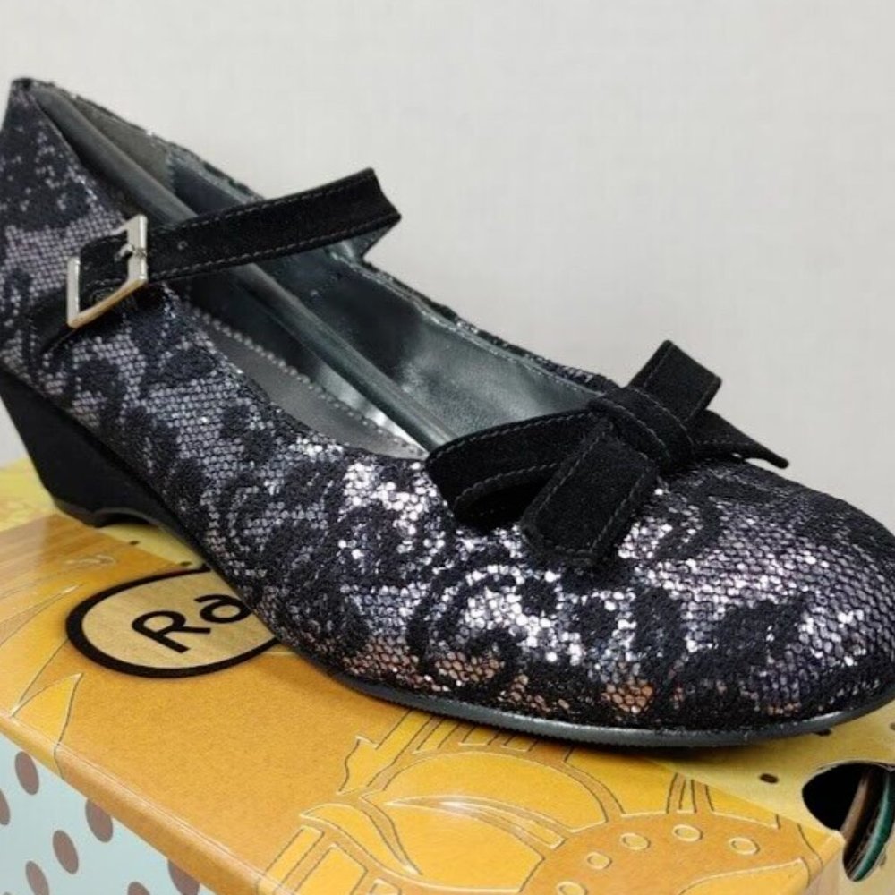 Rachel Shoes® Black & Silver Bella™ Mary Jane - Big Girls Size US 5 - Picture 2 of 16